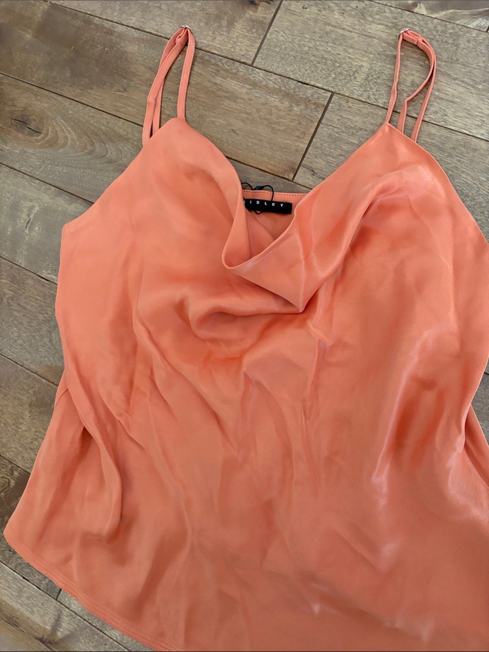 Sisley Coral-Orange Satin Spaghetti Strap Camisole NWT - Picture 3 of 7